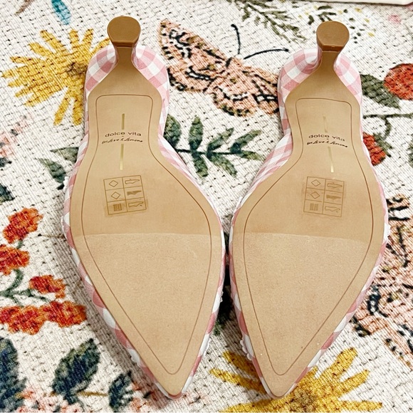 NWT For Love And Lemons X Dolce Vita Lilou Mule in Pink Chalk Gingham Mule - Picture 8 of 13